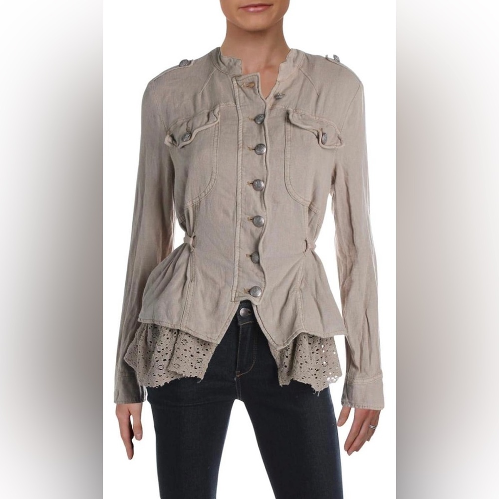 Free People Emilia Military Style Belted Lace Trim
Jacket